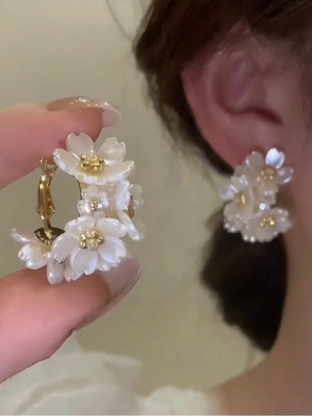 Pearl White Floral Cluster Earrings